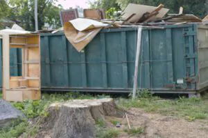 a dumpster full of construction debris
